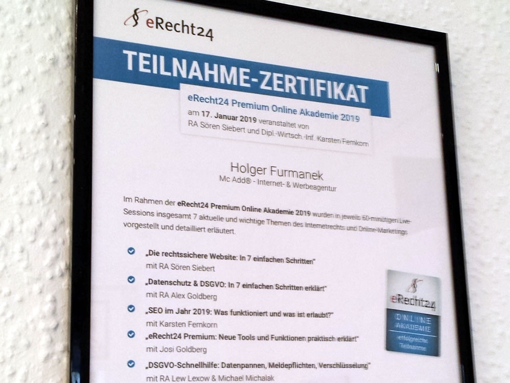 eRecht24 Premium Online Akademie 2019 - Mc Add Dessau